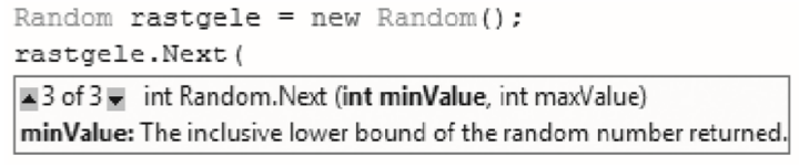 Random sınıfının Next metoduna min ve max değerlerinin girilmesi