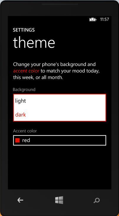 Arkaplan temaları(Dark ve Light) ve Accent Color(Kutucukların arka plan rengi) seçme ekranı