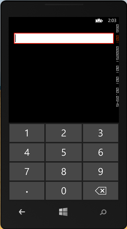 Örnek TextBox Kontrolü.InputScope olarak Sayıları kabul etmekte