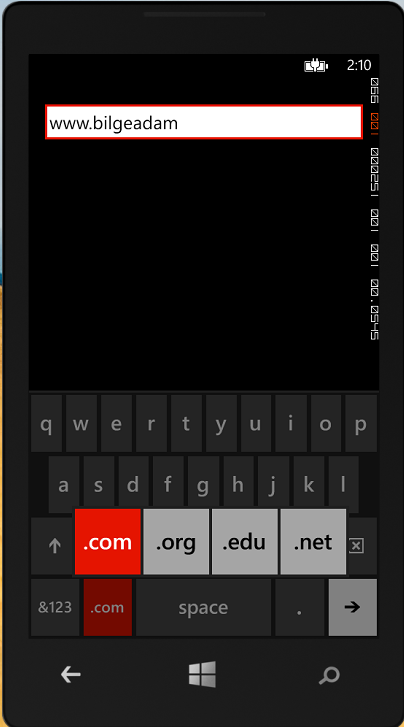 Örnek TextBox Kontrolü – InputScope olarak URL desteği verilmiş.